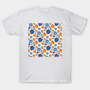 Pretty Blue & Orange Pumpkin Pattern on a White Background T-Shirt